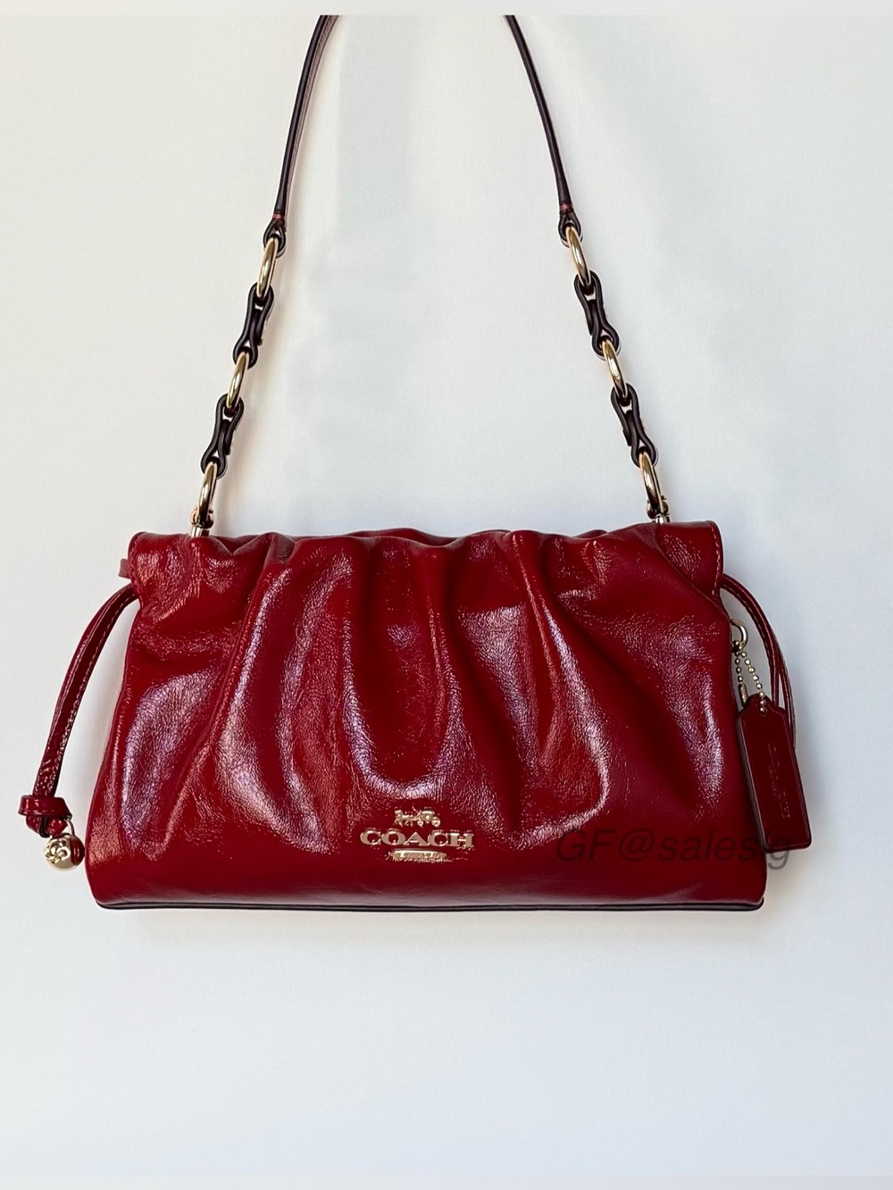 Coach Faye Crinkle Leather Shoulder/Crossbody Bag Dark Cardinal Red CCE39 NWT